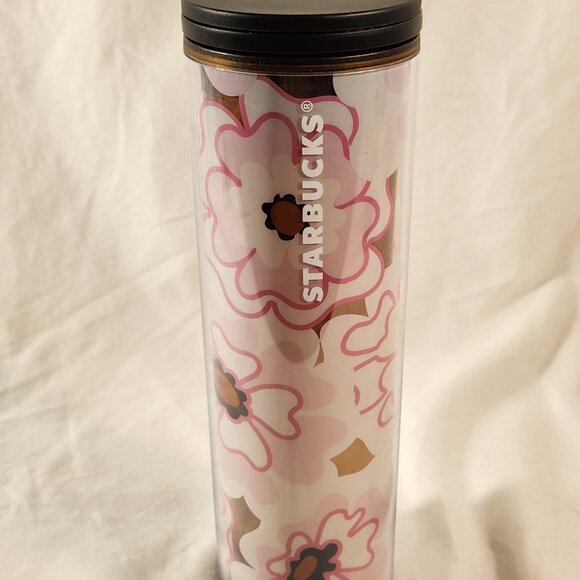 Starbucks Travel Tumbler Pink White Flower Twist Lid Tall Mug Cup 16 oz FastShip - Picture 10 of 13